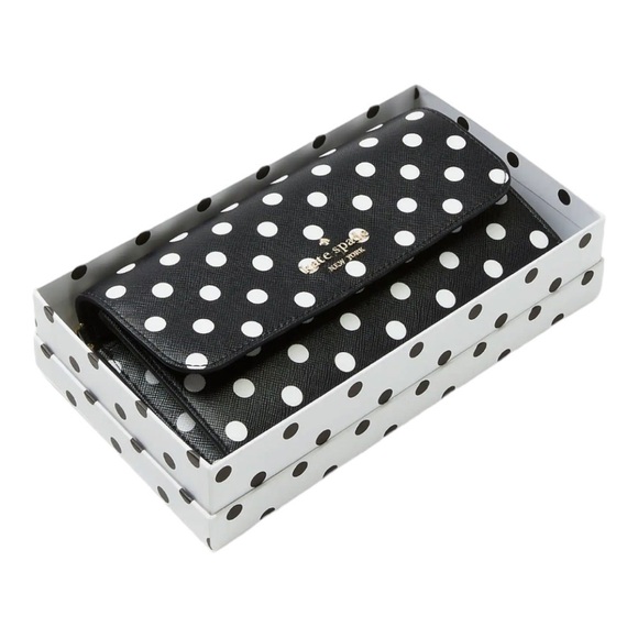 kate spade Handbags - Kate spade Cheers Boxed Medium Phone Wristlet black/white polka dots